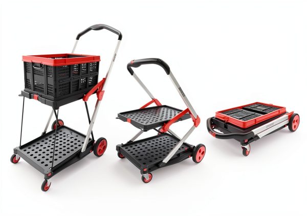 Foldable Shopping Cart TORRYZA Trolley with 360 Swivel Wheels Red-3