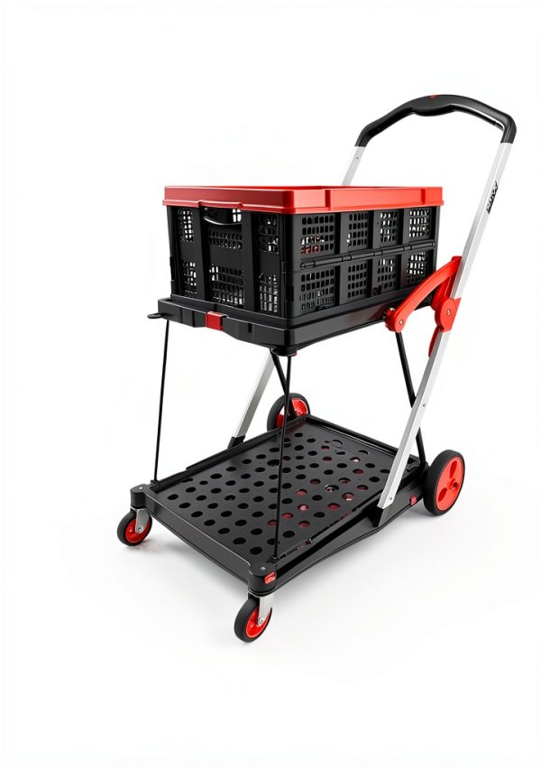Foldable Shopping Cart TORRYZA Trolley with 360 Swivel Wheels Red-7