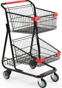 Double Basket Wire Shopping Cart in Metal with Black 19 W x 11 1/2 D x 18 1/2 H-0