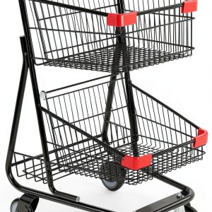 Double Basket Wire Shopping Cart in Metal with Black 19 W x 11 1/2 D x 18 1/2 H-0