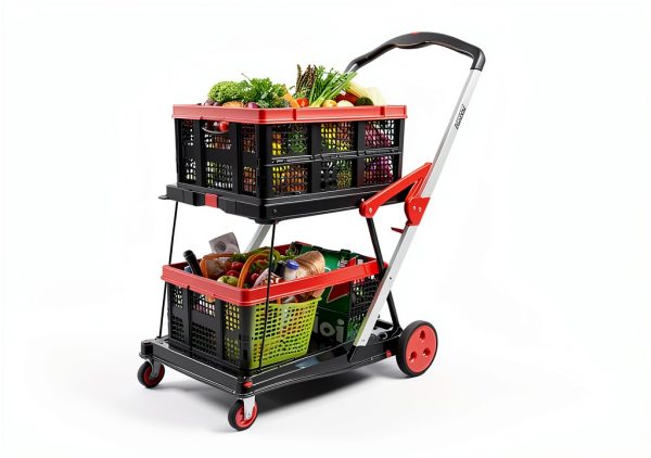 Foldable Shopping Cart TORRYZA Trolley with 360 Swivel Wheels Red-2