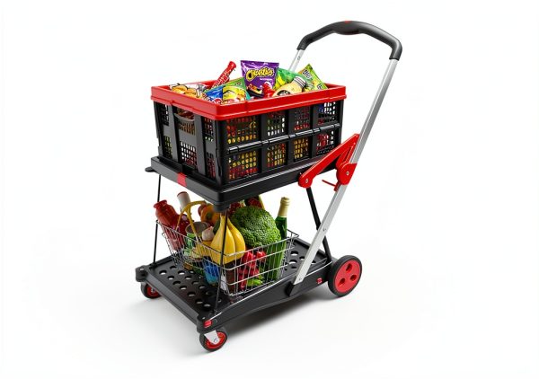 Foldable Shopping Cart TORRYZA Trolley with 360 Swivel Wheels Red-1