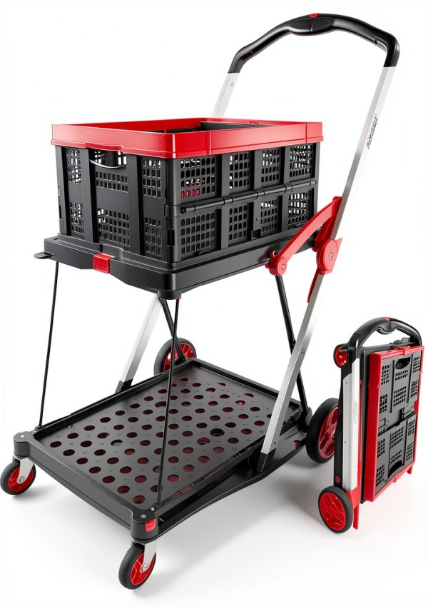 Foldable Shopping Cart TORRYZA Trolley with 360 Swivel Wheels Red-0