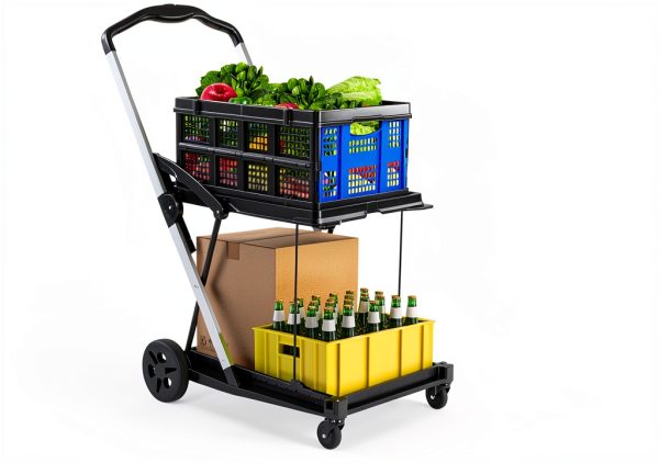 2 Tier Folding Shopping Cart LALFPET 198lb Capacity Removable Basket-2