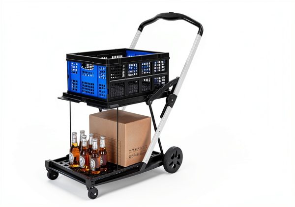 2 Tier Folding Shopping Cart LALFPET 198lb Capacity Removable Basket-3