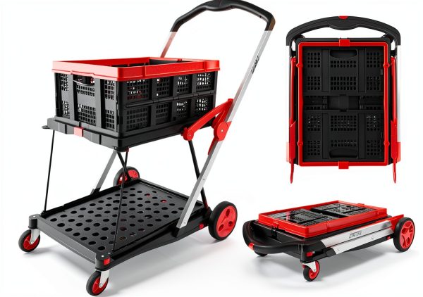 Foldable Shopping Cart TORRYZA Trolley with 360 Swivel Wheels Red-8