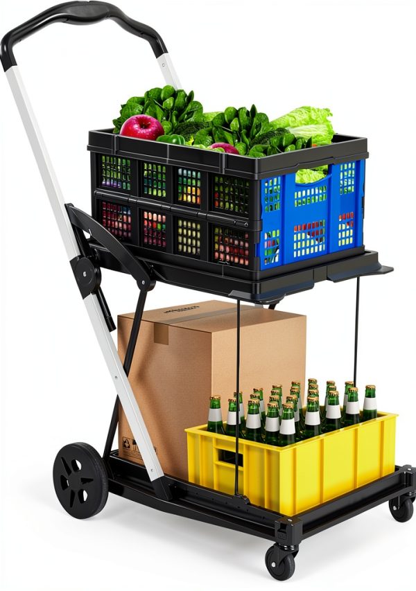 2 Tier Folding Shopping Cart LALFPET 198lb Capacity Removable Basket-0