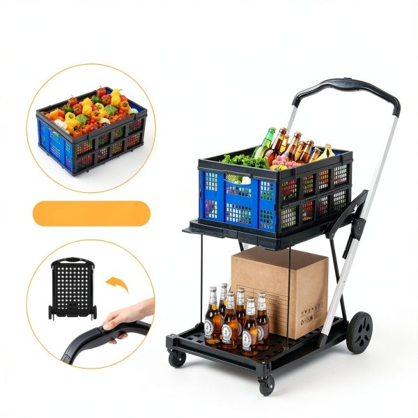 2 Tier Folding Shopping Cart LALFPET 198lb Capacity Removable Basket-4