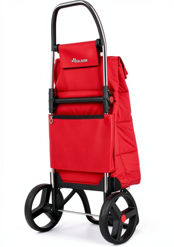 ROLSER Foldable Puff Grocery Shopping Cart with Wheels | Collapsible Personal Folding Cart for Groceries | Durable & Portable | Red-7