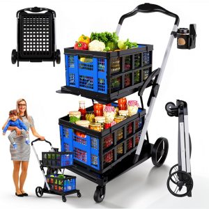 ModernEaze 9in1 Folding Shopping Cart Wheels 2 Tier 198lb Capacity-0
