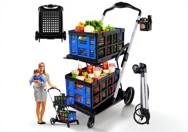 ModernEaze 9in1 Folding Shopping Cart Wheels 2 Tier 198lb Capacity-0