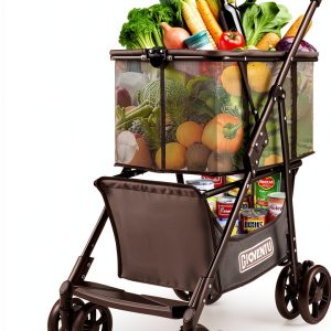 Folding Shopping Cart with Wheels, 80lbs Multi Use Grocery Carts by-0