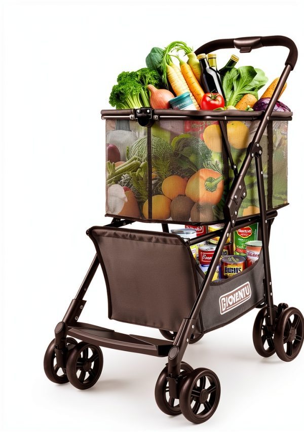 Folding Shopping Cart with Wheels, 80lbs Multi Use Grocery Carts by-0
