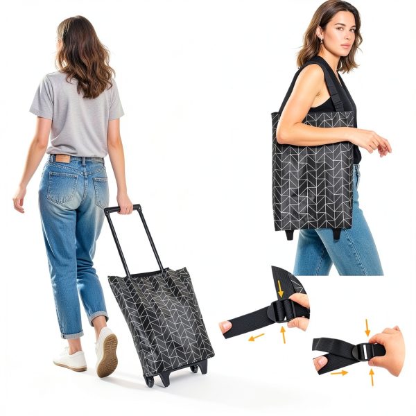 Small Collapsible Shopping Cart HOSDZOU Black Expandable Bag Aluminum-6