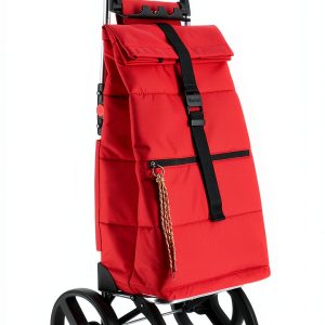 ROLSER Foldable Puff Grocery Shopping Cart with Wheels | Collapsible Personal Folding Cart for Groceries | Durable & Portable | Red-0