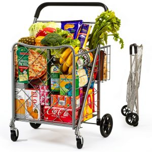 Jumbo Shopping Cart for Groceries, 160lb Capacity, Foldable Basket-0
