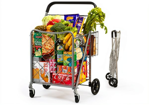 Jumbo Shopping Cart for Groceries, 160lb Capacity, Foldable Basket-0