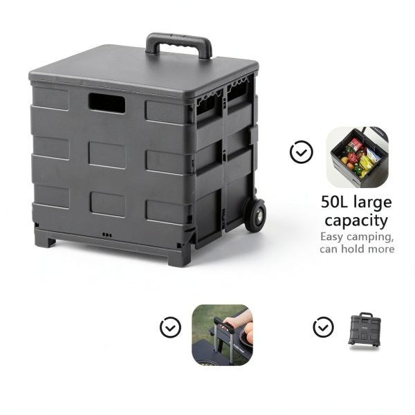 Folding Shopping Cart, Large Capacity Collapsible Shopping with Trolley Telescopic Handle,Wheels and Lid, Picnic Camping Grocery Cart-3