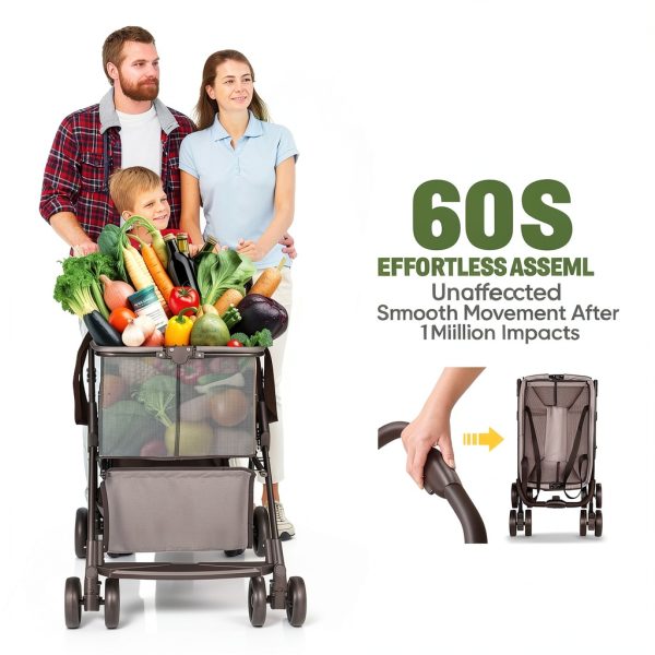 Folding Shopping Cart with Wheels, 80lbs Multi Use Grocery Carts by-3