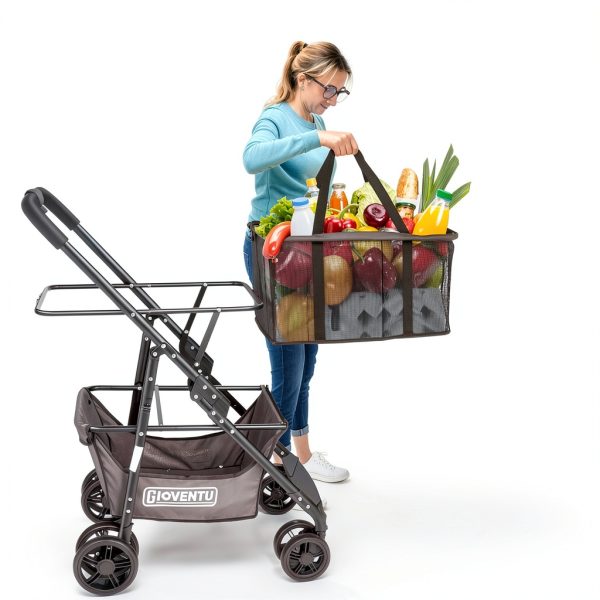 Folding Shopping Cart with Wheels, 80lbs Multi Use Grocery Carts by-5