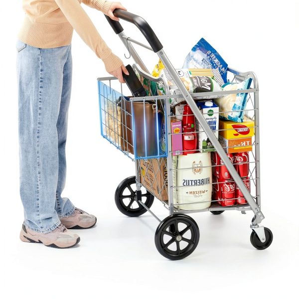 Jumbo Shopping Cart for Groceries, 160lb Capacity, Foldable Basket-1