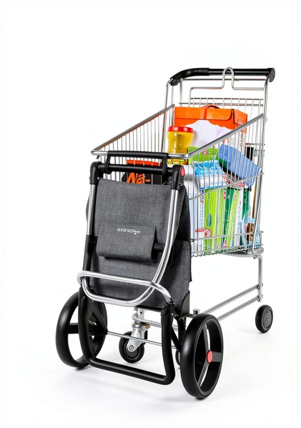 ROLSER Foldable Puff Grocery Shopping Cart with Wheels | Collapsible Personal Folding Cart for Groceries | Durable & Portable | Red-3