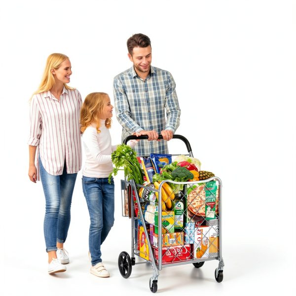 Jumbo Shopping Cart for Groceries, 160lb Capacity, Foldable Basket-4